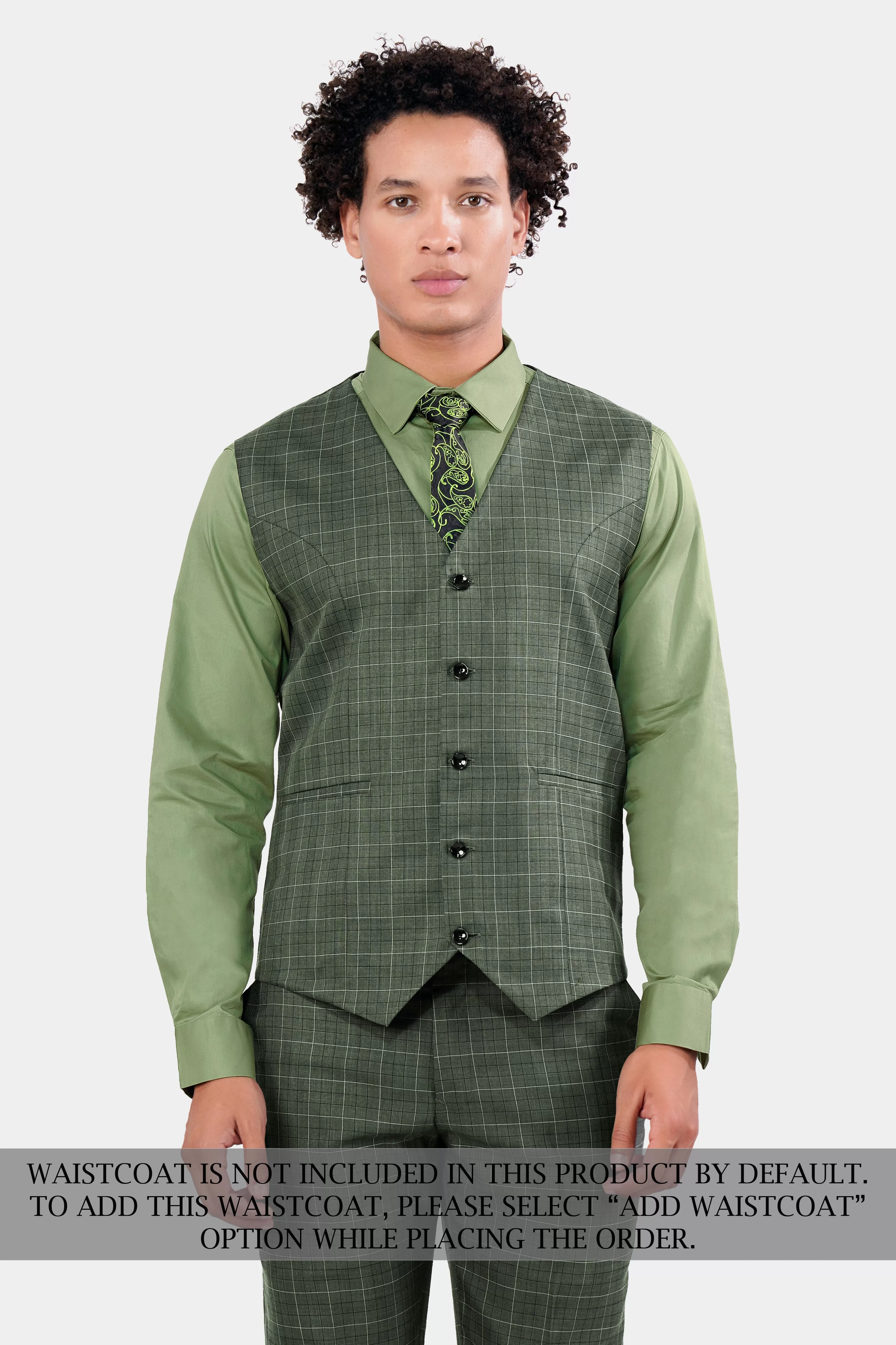 Artichoke Green Checkered Wool Rich Double Breasted Suit