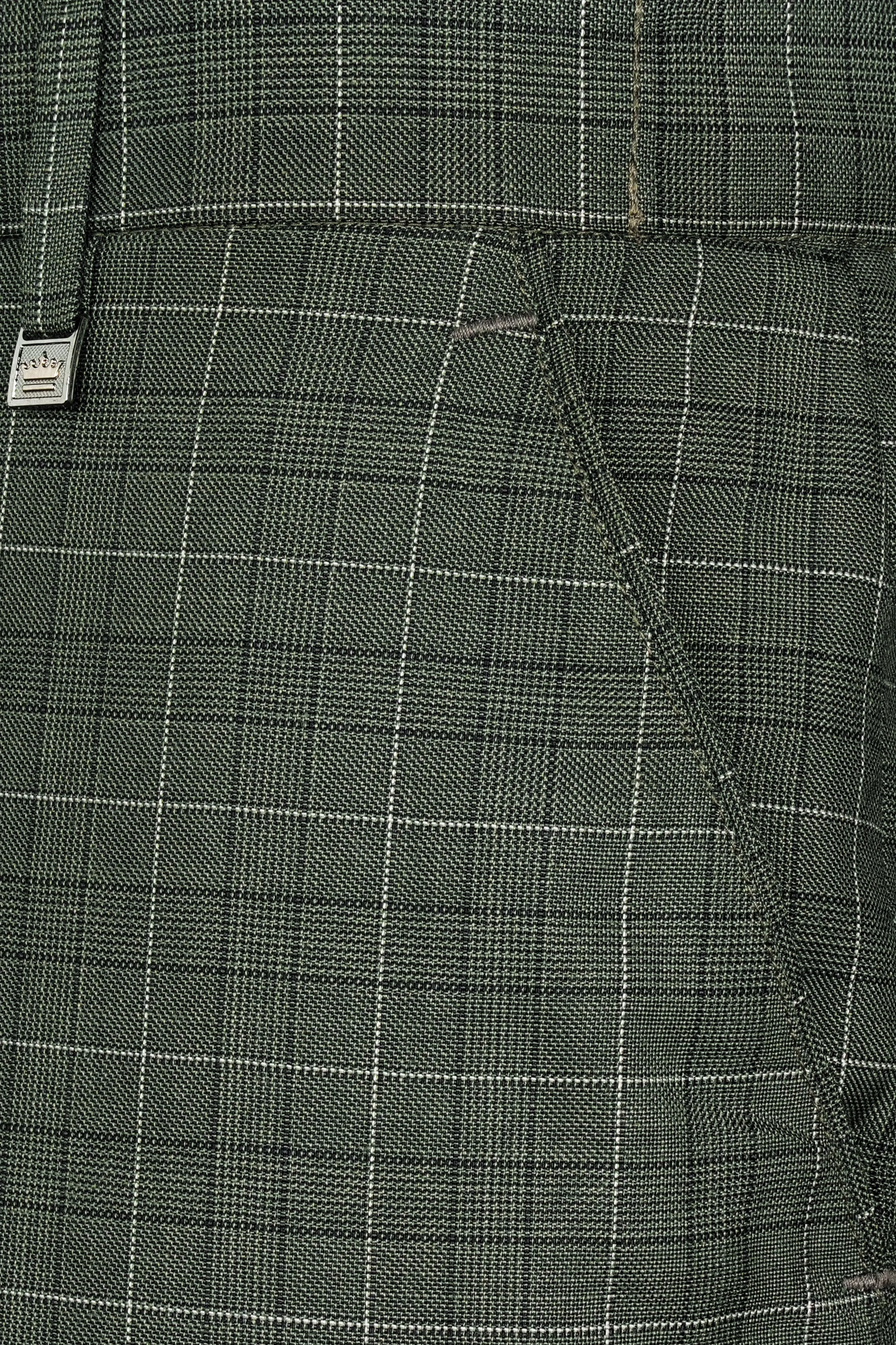 Artichoke Green Checkered Wool Rich Double Breasted Suit