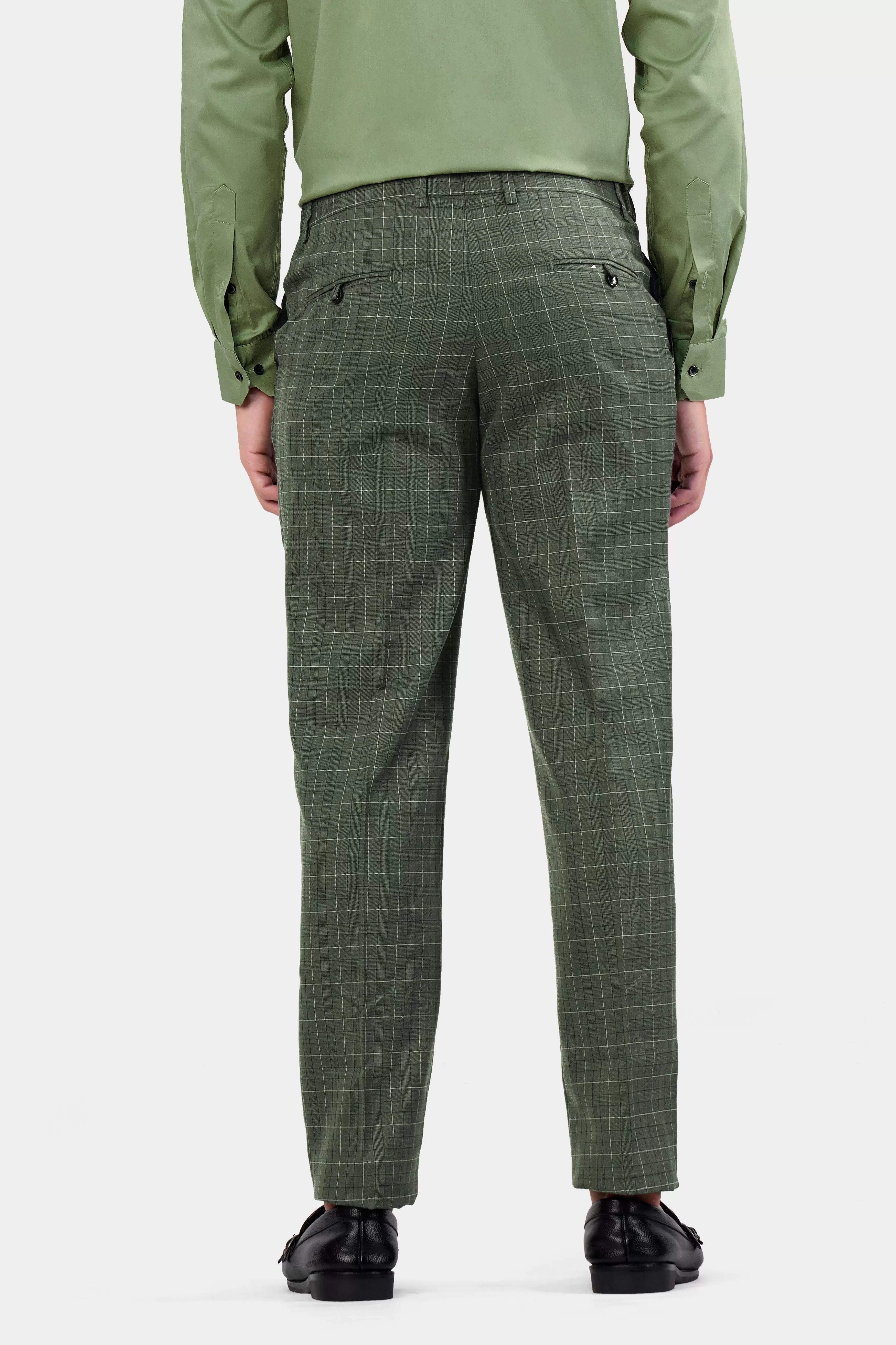 Artichoke Green Checkered Wool Rich Double Breasted Suit