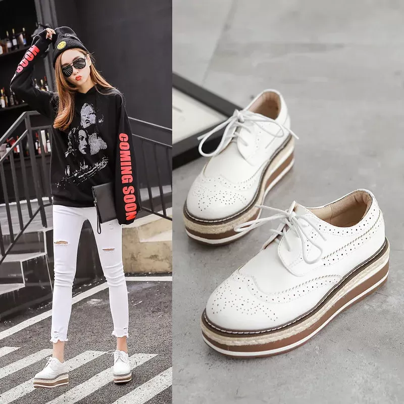 Ashore Shop Casual Oxford Shoes Women Platform Sneakers White Shoes