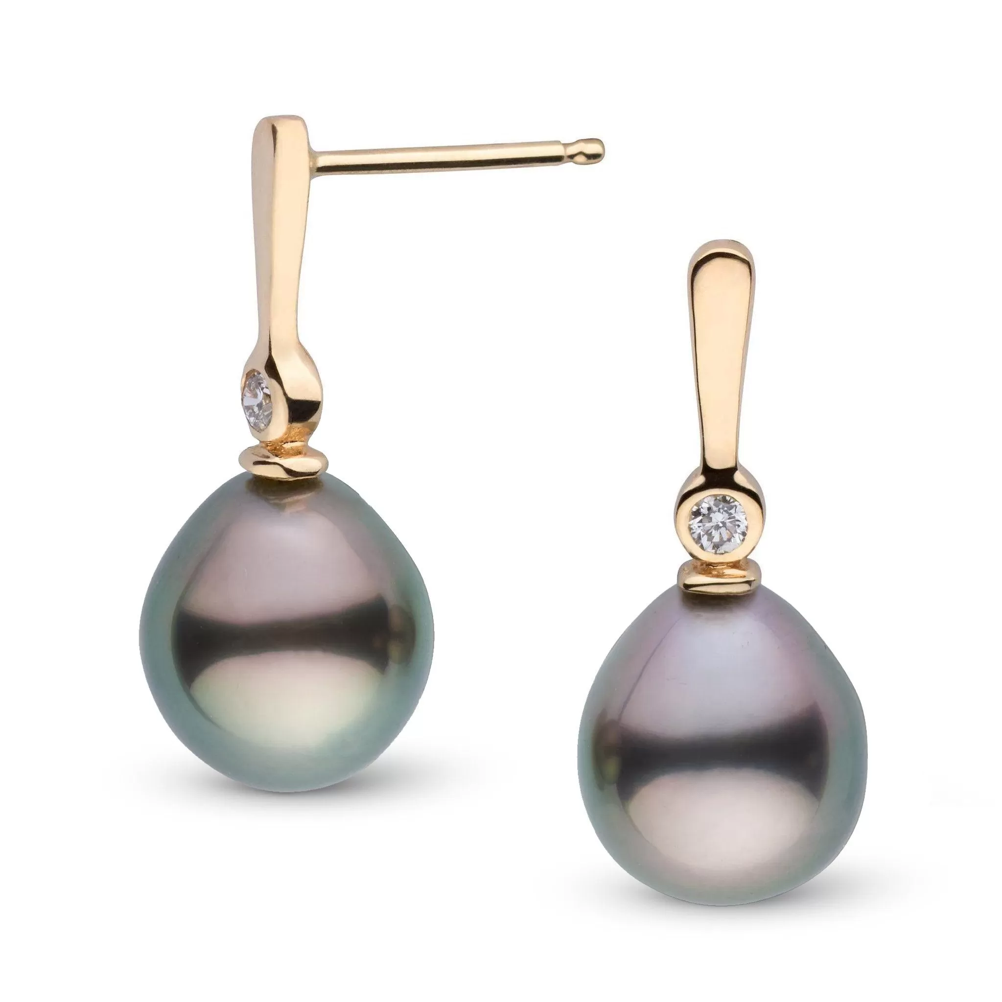 Aspire Collection 8.0-9.0 mm Drop Tahitian Pearl & Diamond Earrings