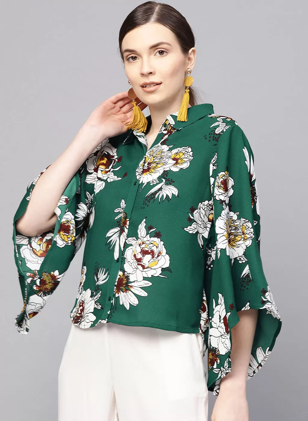 Assymetric Sleeve Printed Shirt