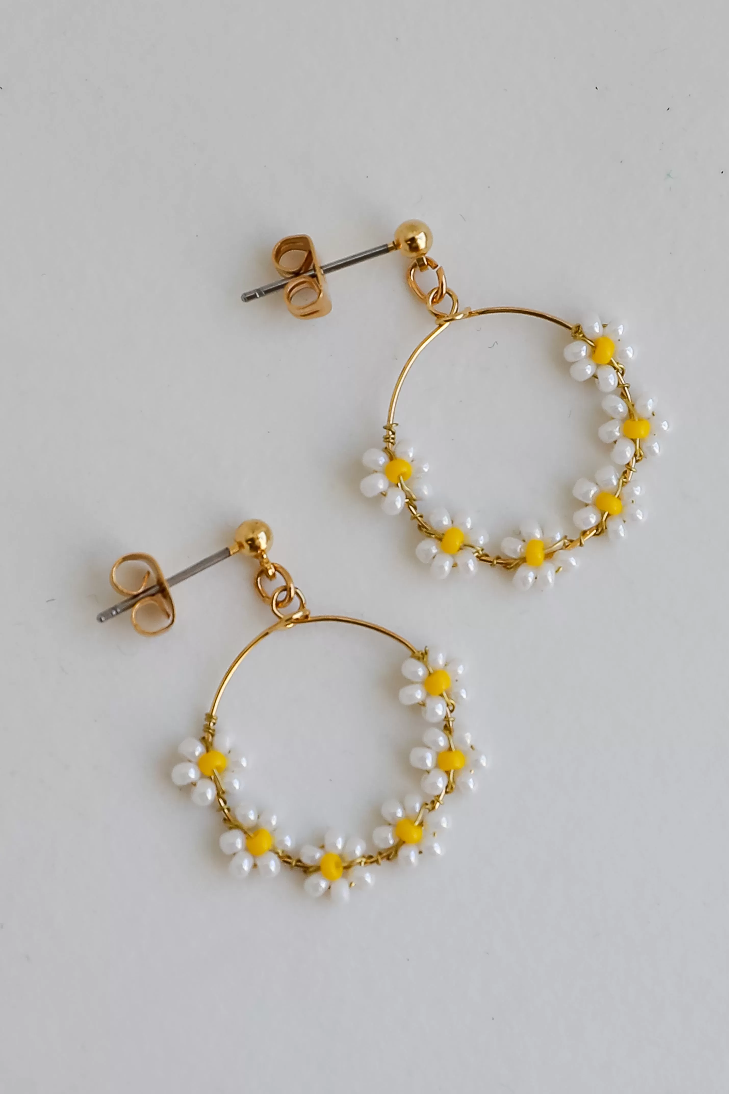 Avery Circle Beaded Flower Drop Earrings