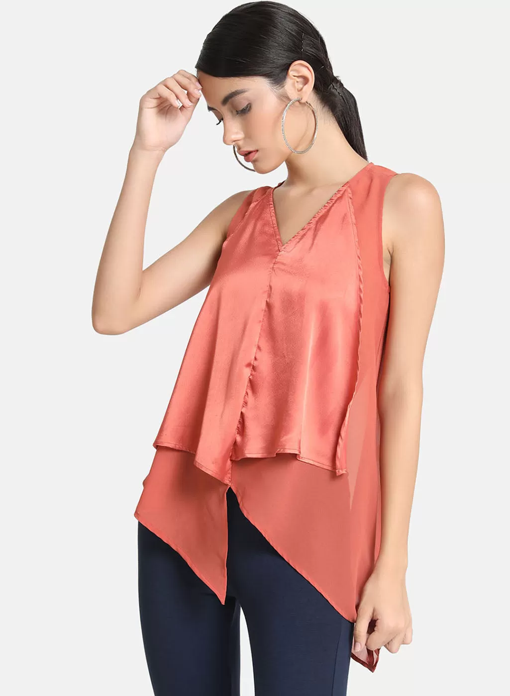 Aysmmetric Sleeveless Top In Ggt & Satin