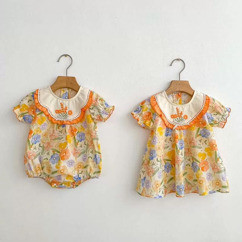 Baby Girls Flower Bow Print Rompers Dresses