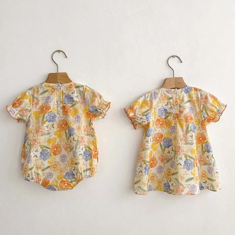 Baby Girls Flower Bow Print Rompers Dresses