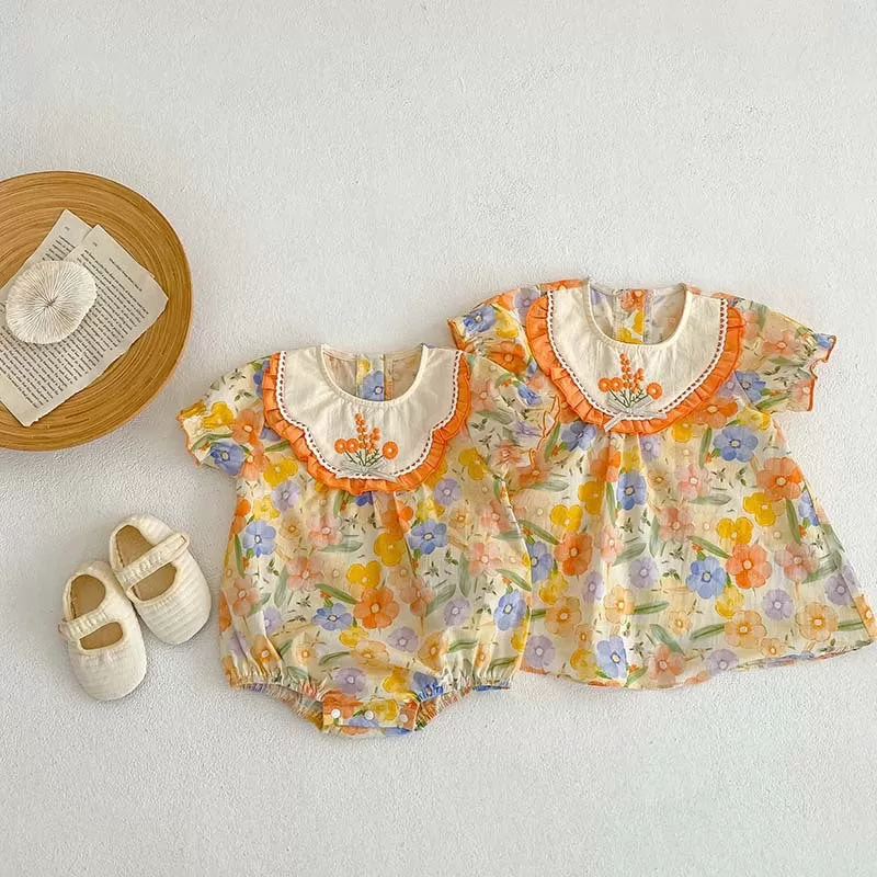 Baby Girls Flower Bow Print Rompers Dresses