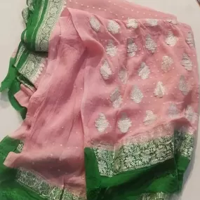 Baby Pink Green Banarasi Khaddi Salwar Suit