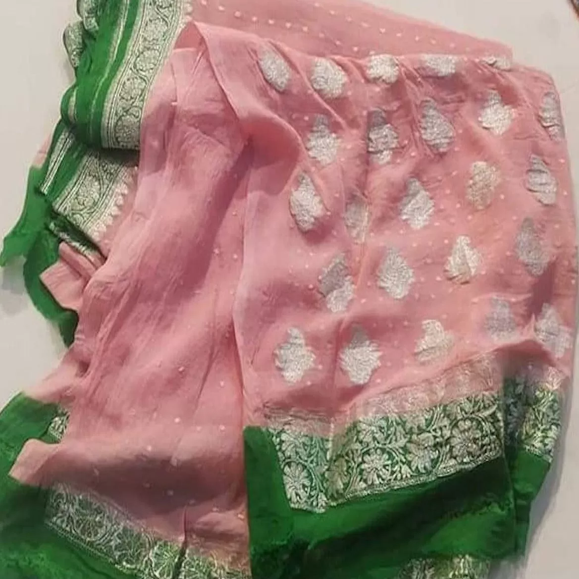 Baby Pink Green Banarasi Khaddi Salwar Suit