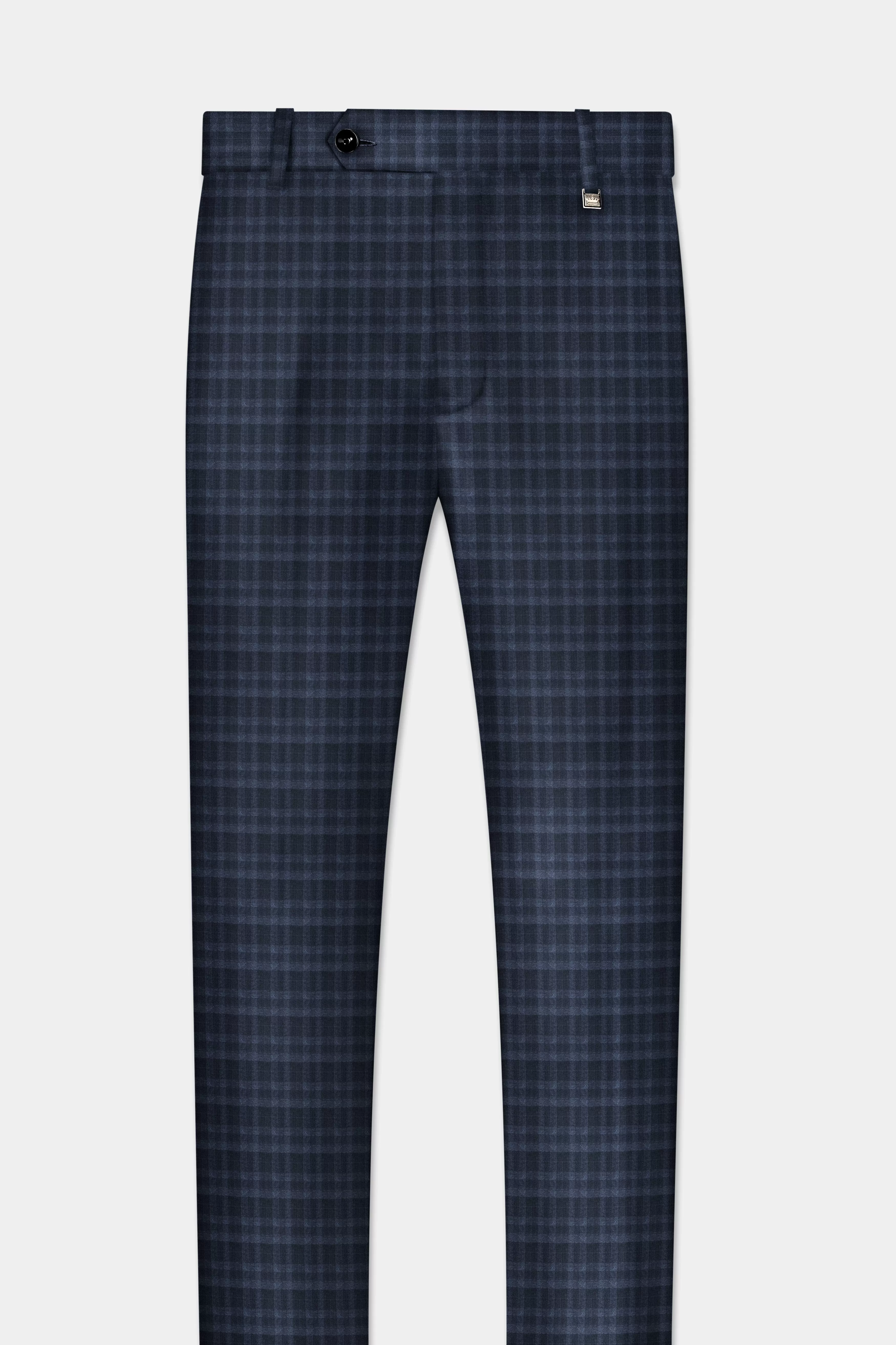 Baltic Blue Plaid Wool Rich Cross Placket Bandhgala Suit