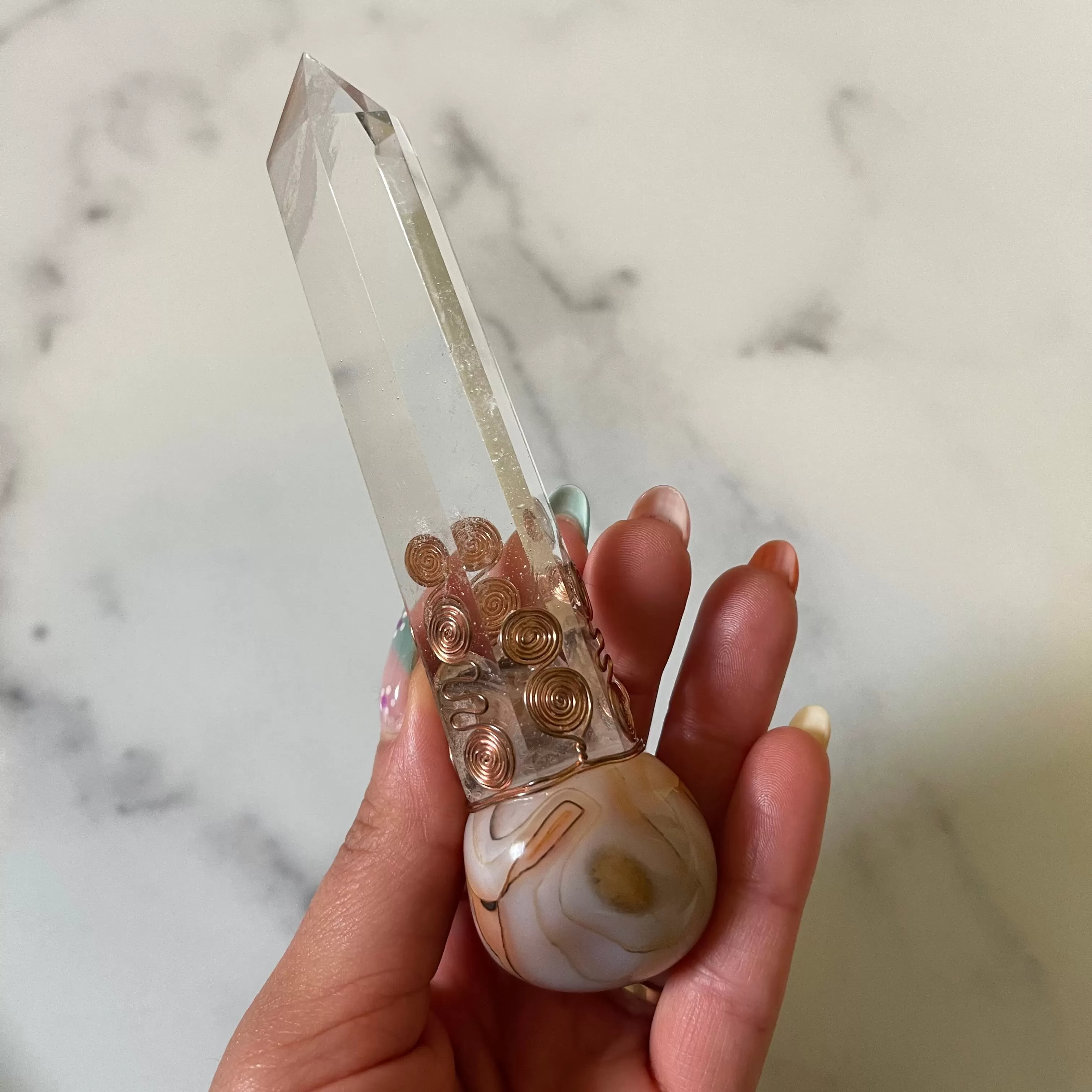 Banded Agate with Clear Quartz Crystal Wand