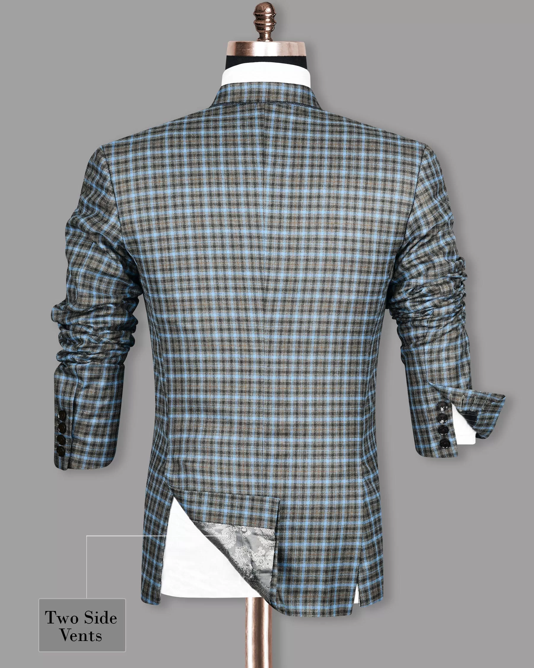 Bandicoot Gray micro Checked Double Breasted Blazer