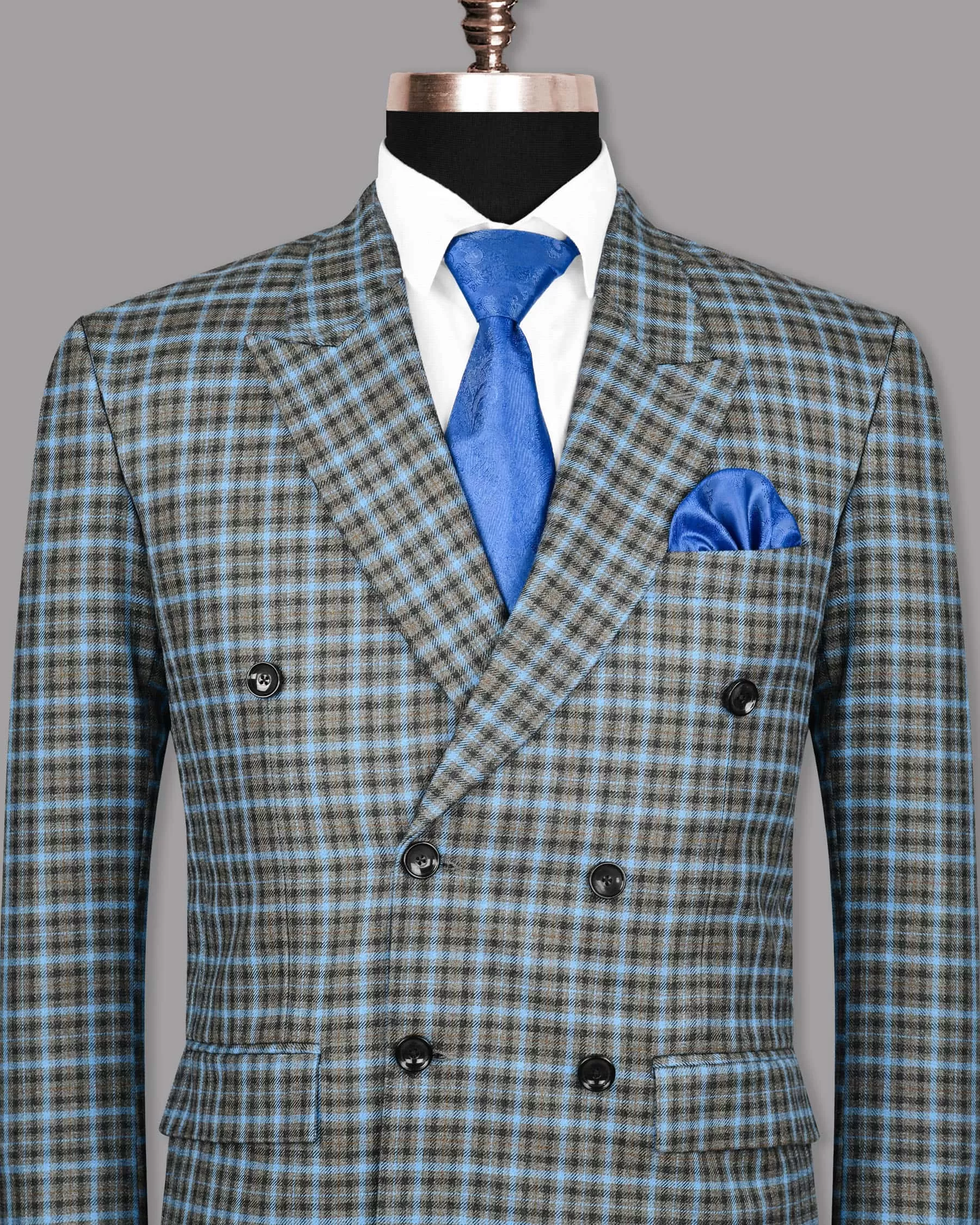 Bandicoot Gray micro Checked Double Breasted Blazer