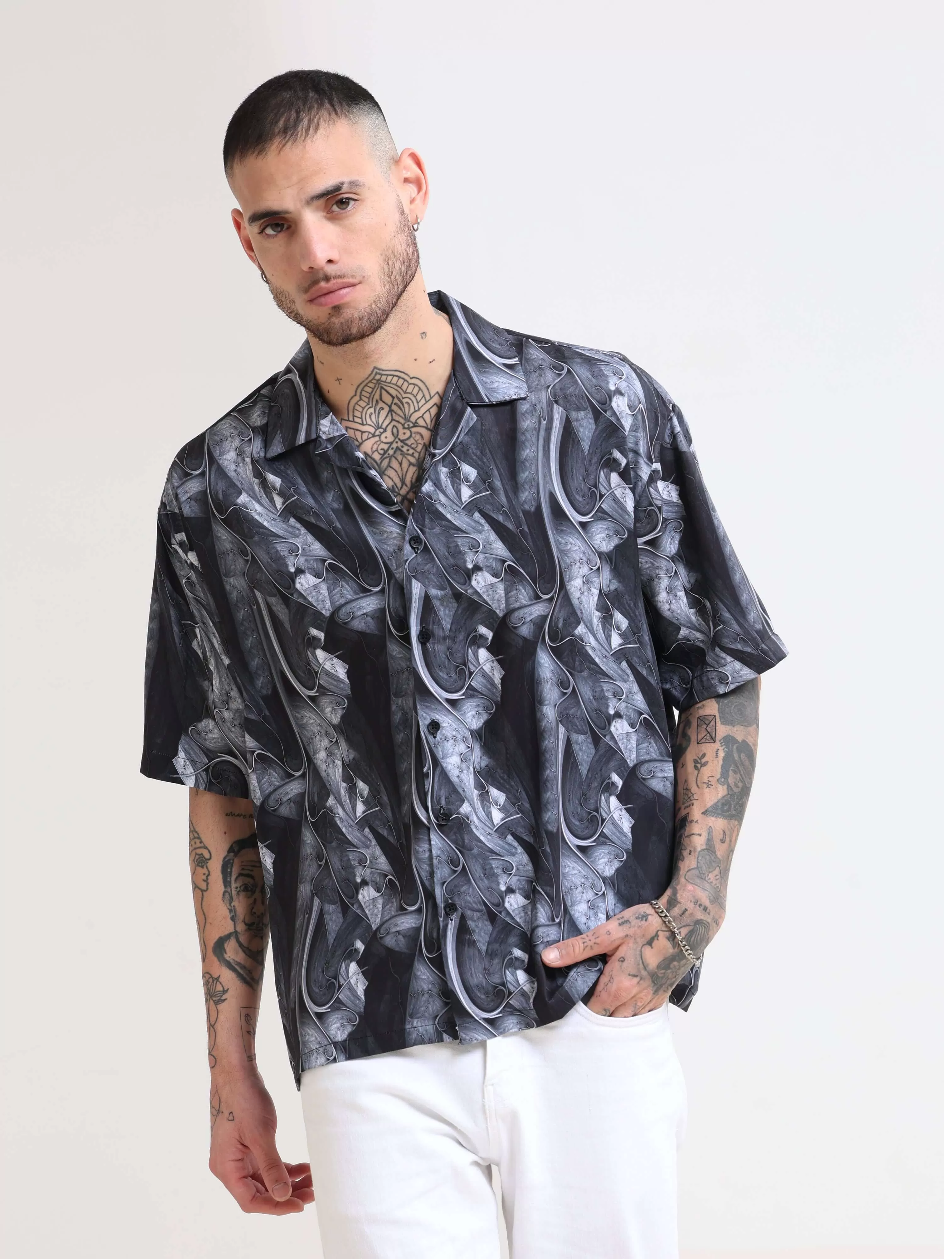 Baroquen Grey Oversized Shirt