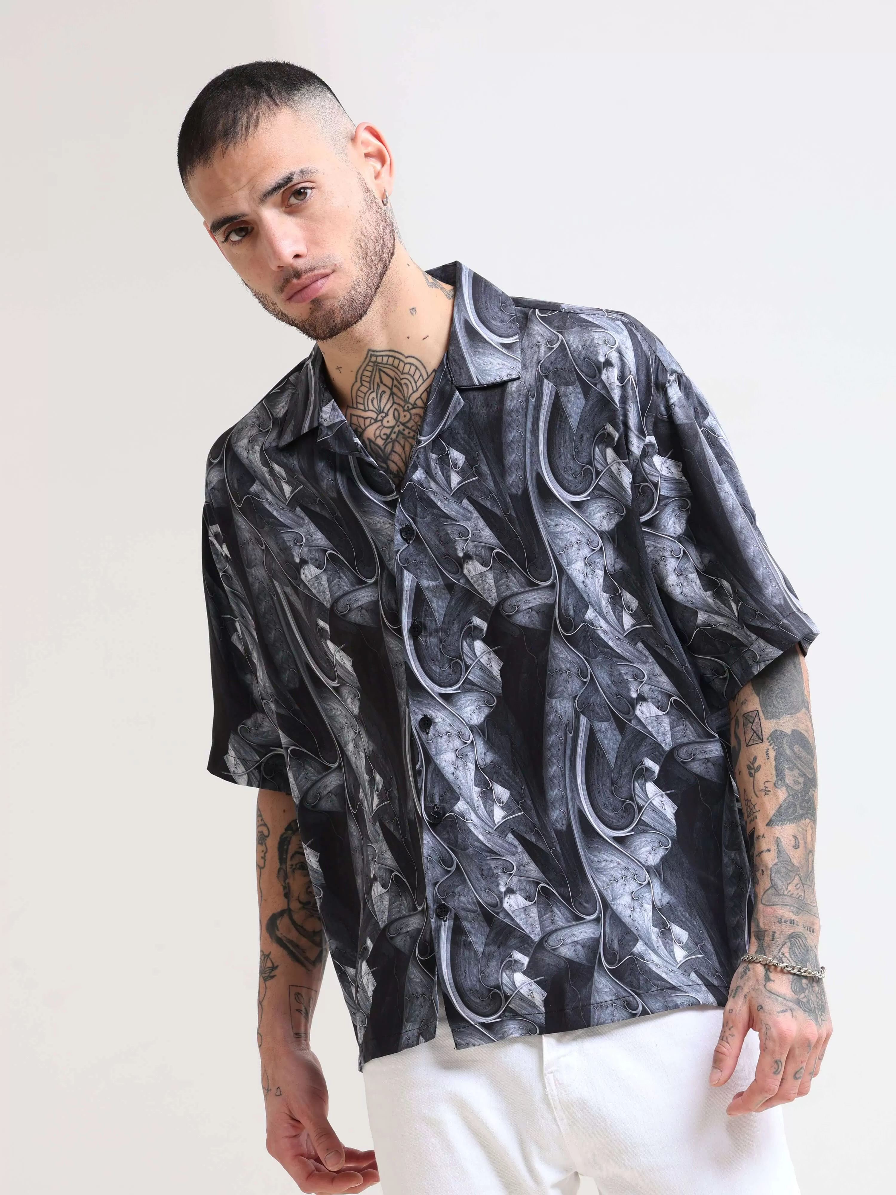 Baroquen Grey Oversized Shirt