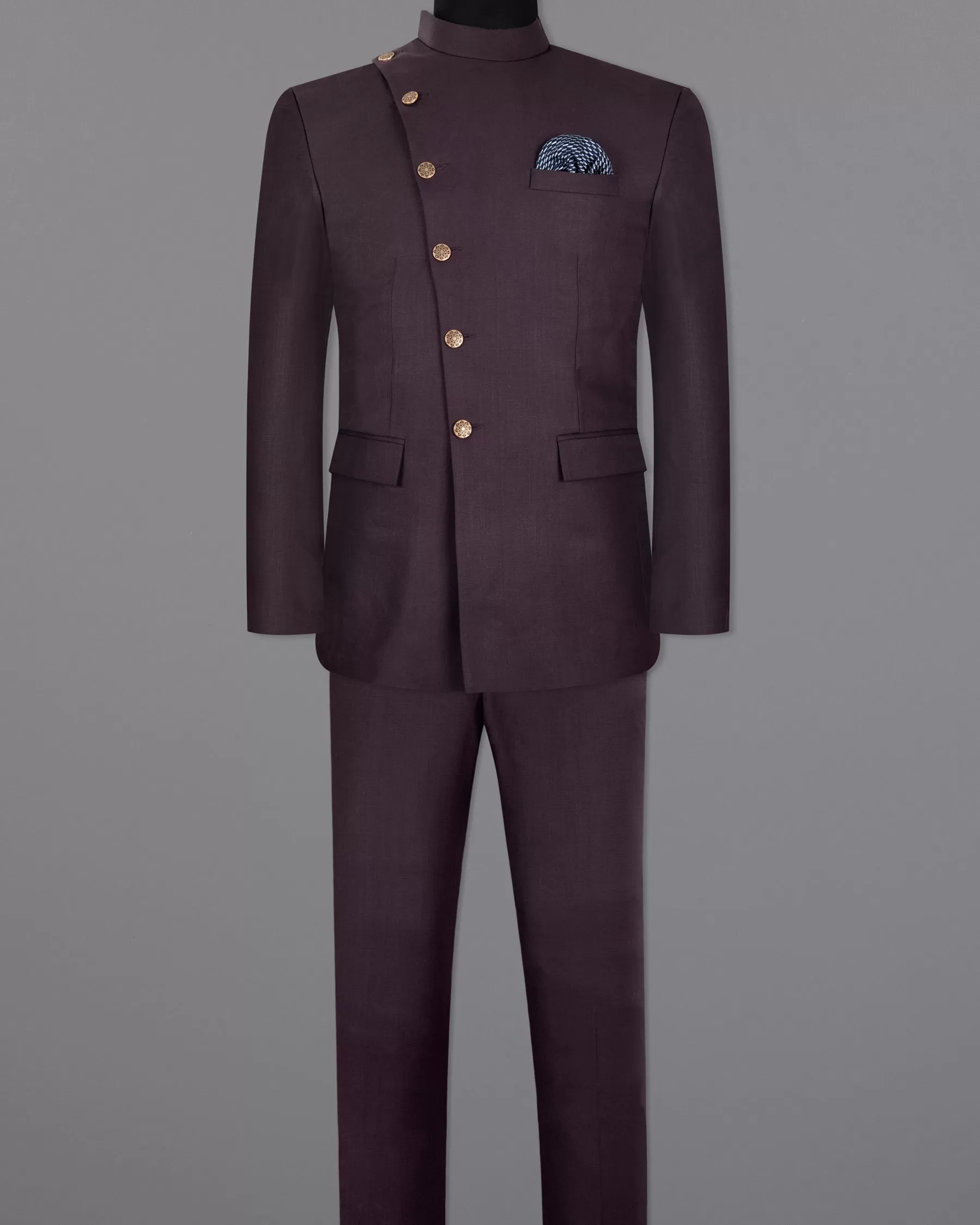 Barossa Cross Placket  Bandhgala/Mandarin Wool Rich Suit