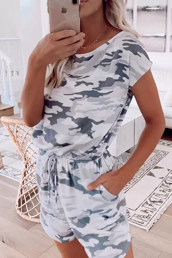 Basic Camouflage Romper(With Drawstring)