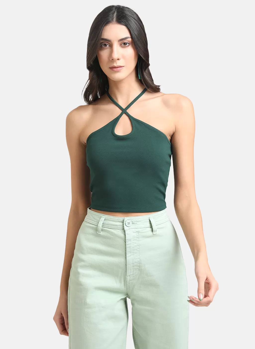 Basic Crop Top With Front Criss Cross Detail