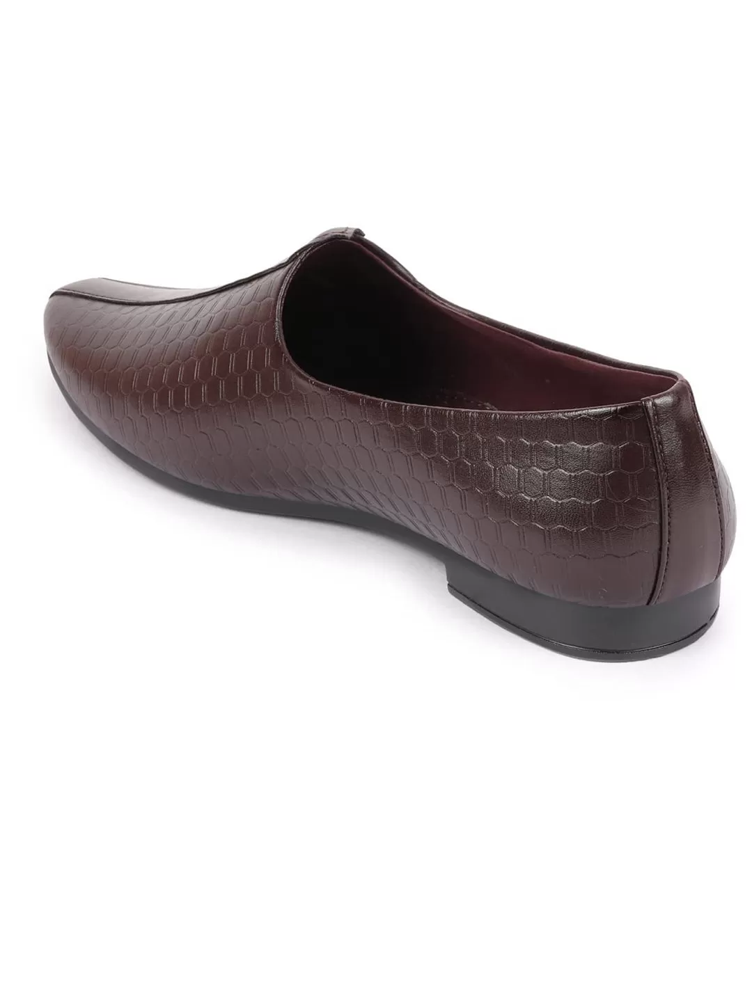 Basics Men Brown Embossed Design Ethnic Slip On Juttis and Mojaris