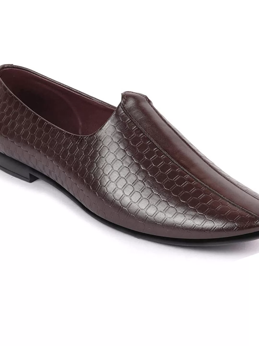 Basics Men Brown Embossed Design Ethnic Slip On Juttis and Mojaris