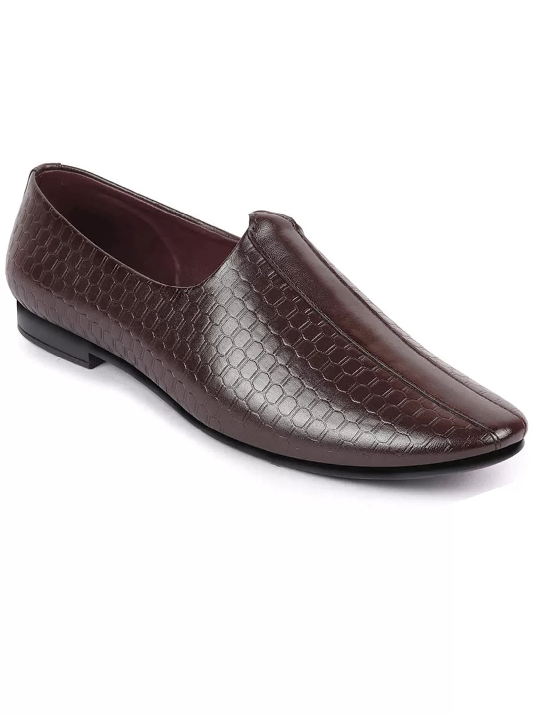 Basics Men Brown Embossed Design Ethnic Slip On Juttis and Mojaris