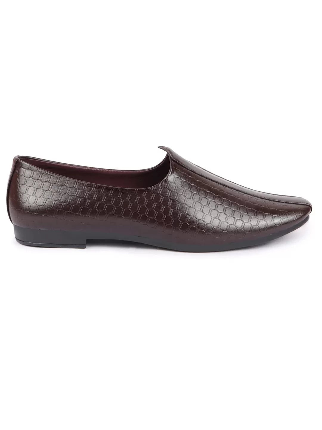 Basics Men Brown Embossed Design Ethnic Slip On Juttis and Mojaris