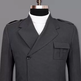 Bastille Dark Grey Double Breasted Designer Blazer with Belt Closure