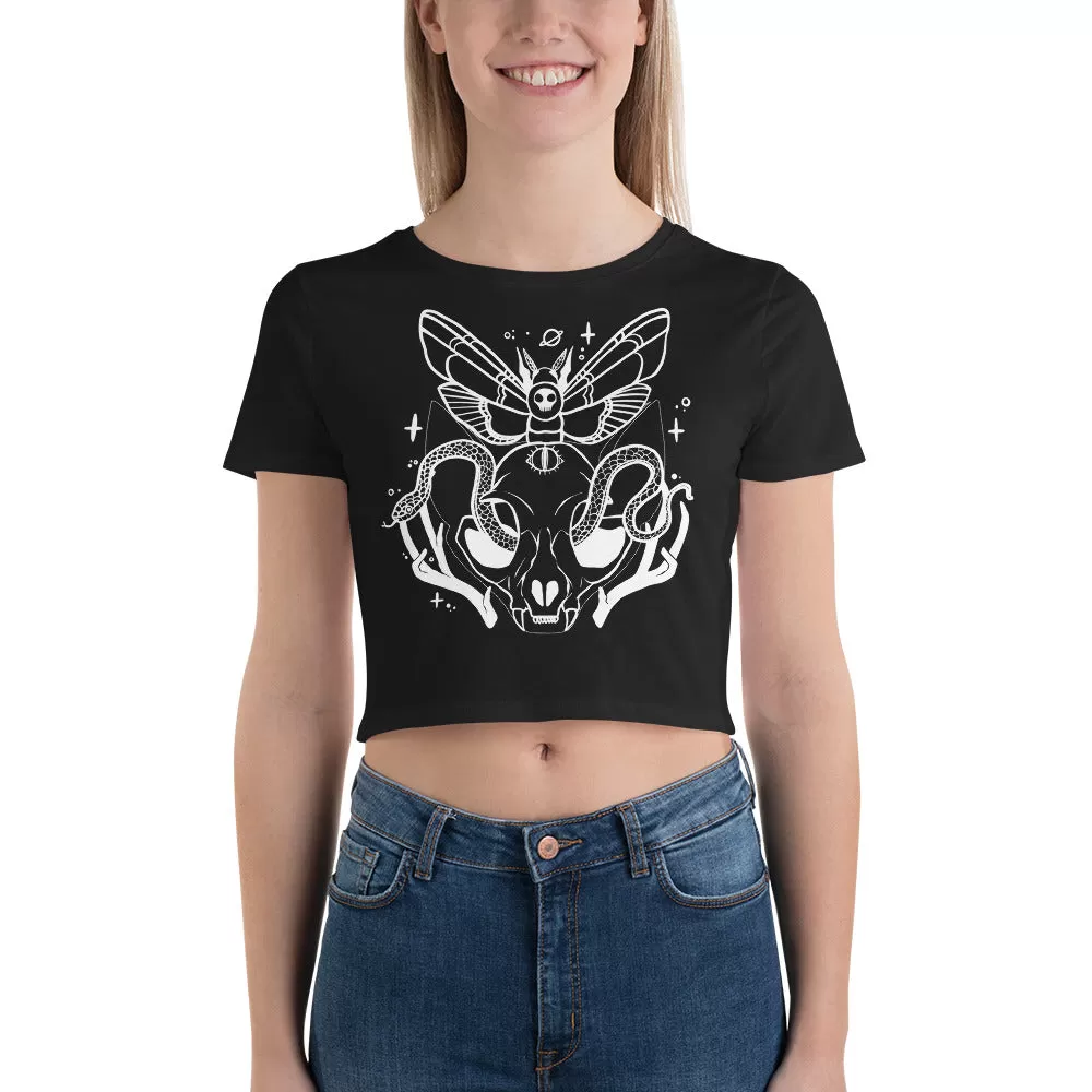 Black Cat Skull Crop Top