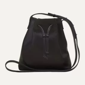 Black Mini Crossbody Tote Bag with leather drawstring closure with adjustable strap & exterior phone pocket.   California Dreamed and Stitched? Made in the USA.  SPECIFICATIONS  EXTERIOR and INTERIOR  Buttery Italian Leather interior &am