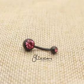 Black Titanium I.P Surgical Steel Double Gem Belly Button Ring - Pink