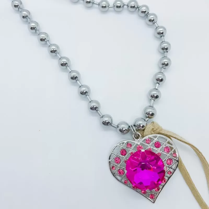 Bling Pink Heart Crystal Necklace