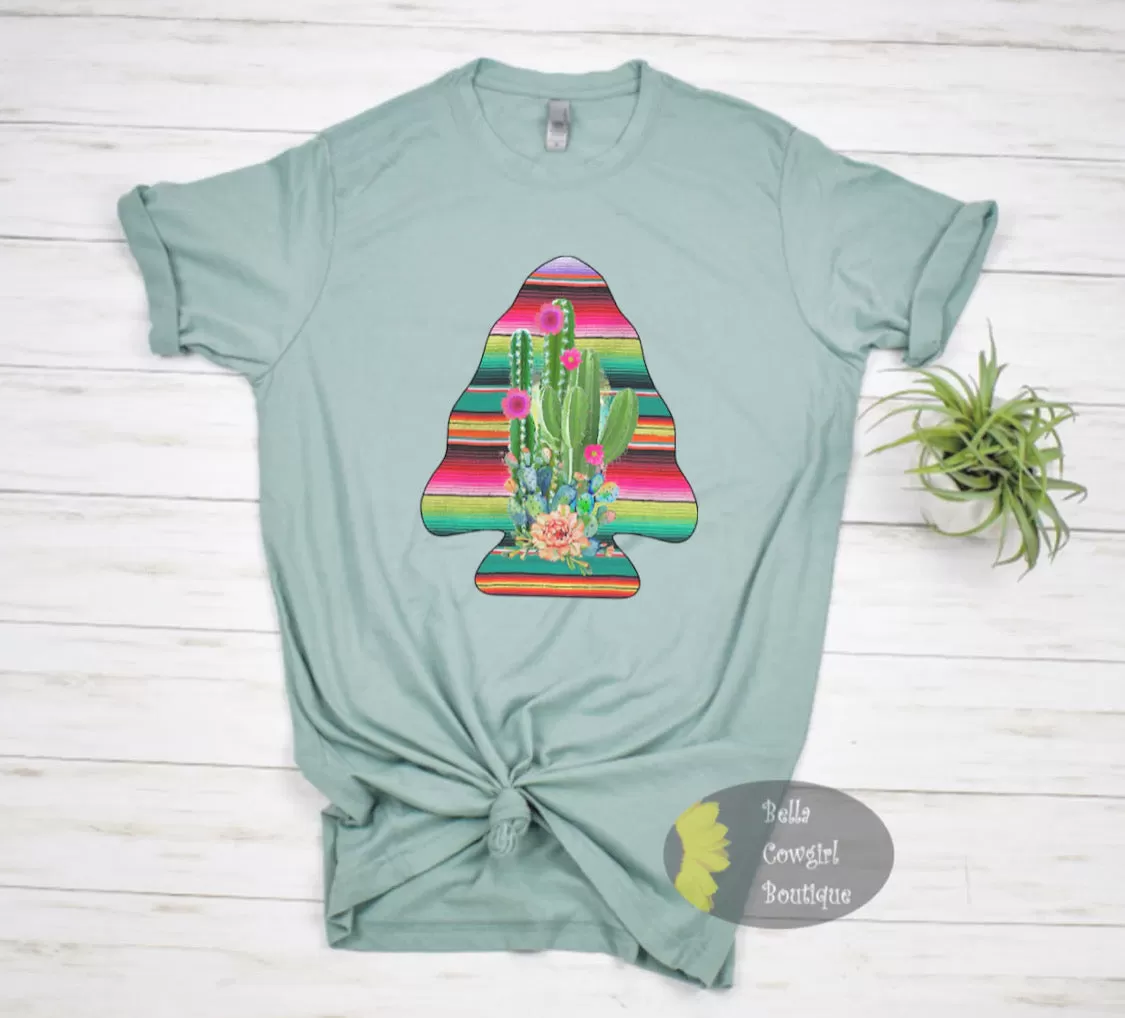 Blooming Cactus Serape Arrowhead Western T-Shirt