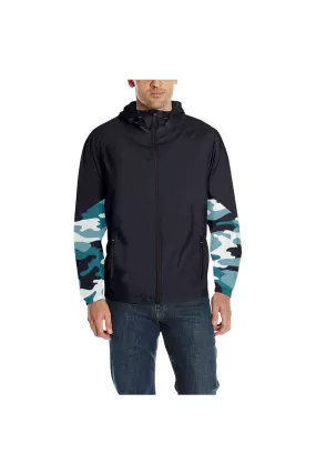 Blue Camouflage Quilted Windbreaker for Men (Model H35)