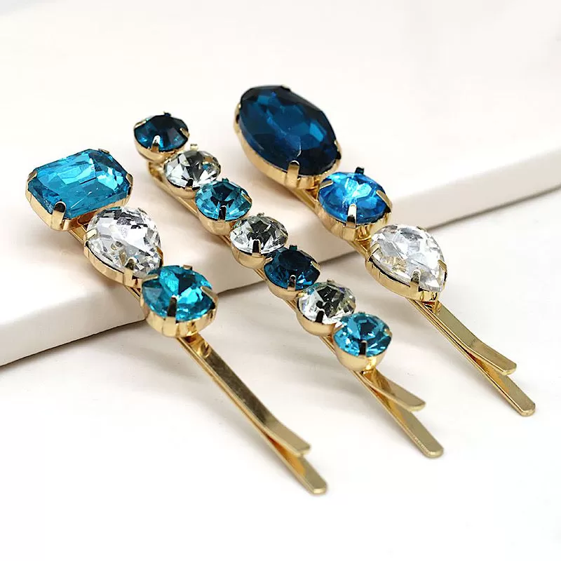 Blue Crystal 3 Pack Hair Clips