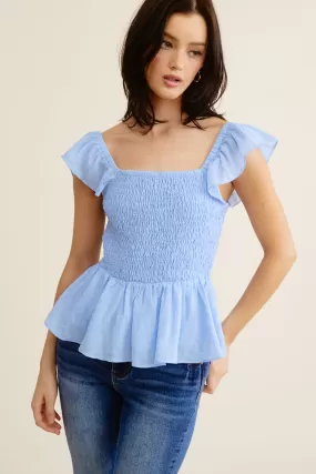 Blue Peplum Tank Top