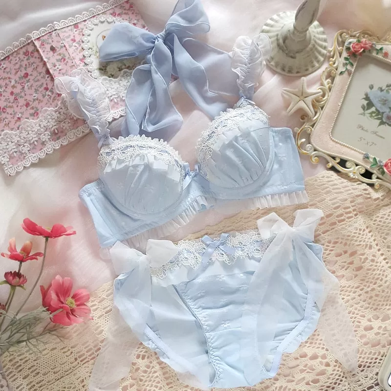 Blue Princess Soft Girl Aesthetic Kawaii Lolita Lingerie Set