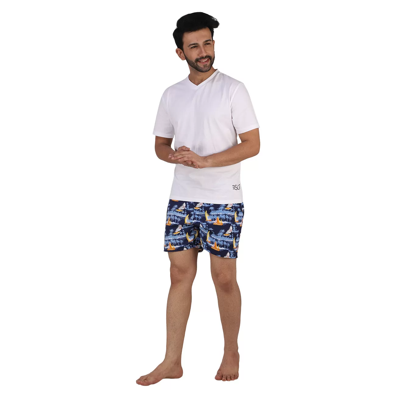 Blue Sail Boat Printed Cotton Boxers