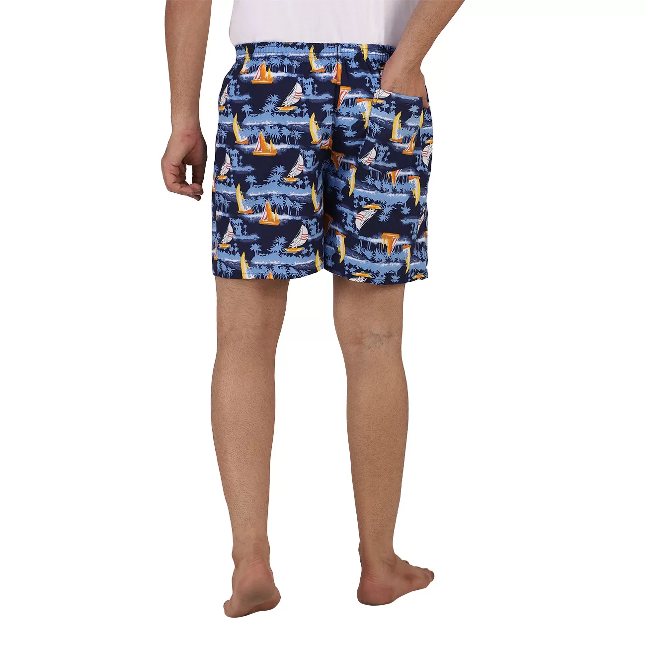 Blue Sail Boat Printed Cotton Boxers