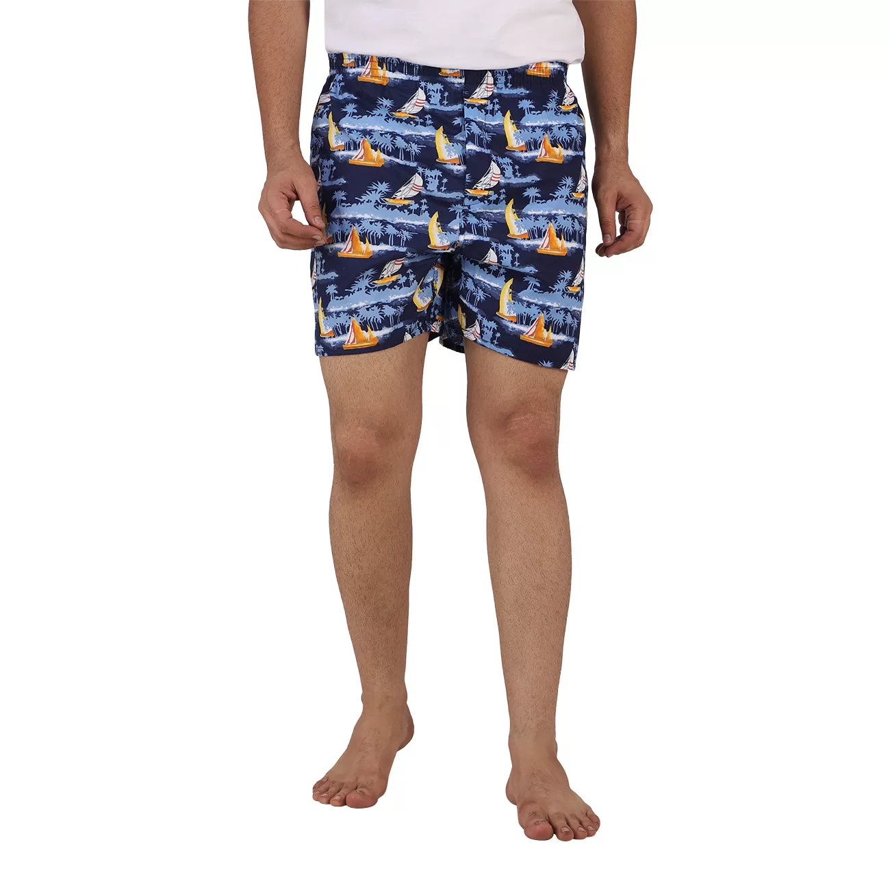 Blue Sail Boat Printed Cotton Boxers