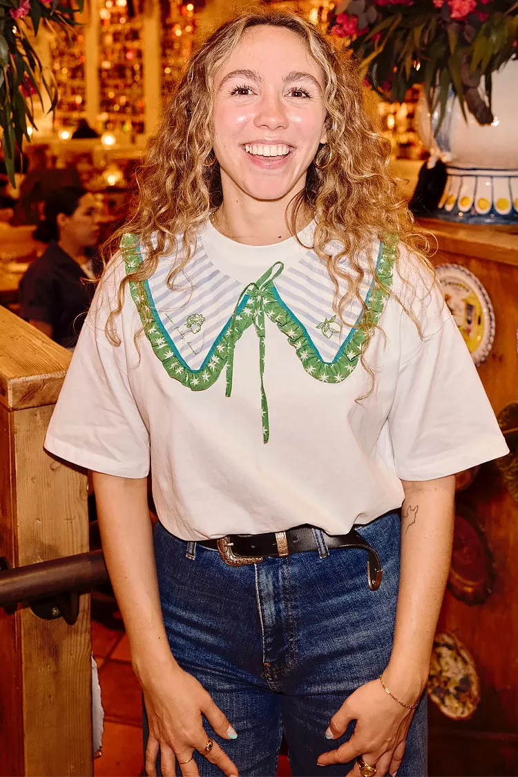 Blue Stripe Collar With Lemons Embroidery