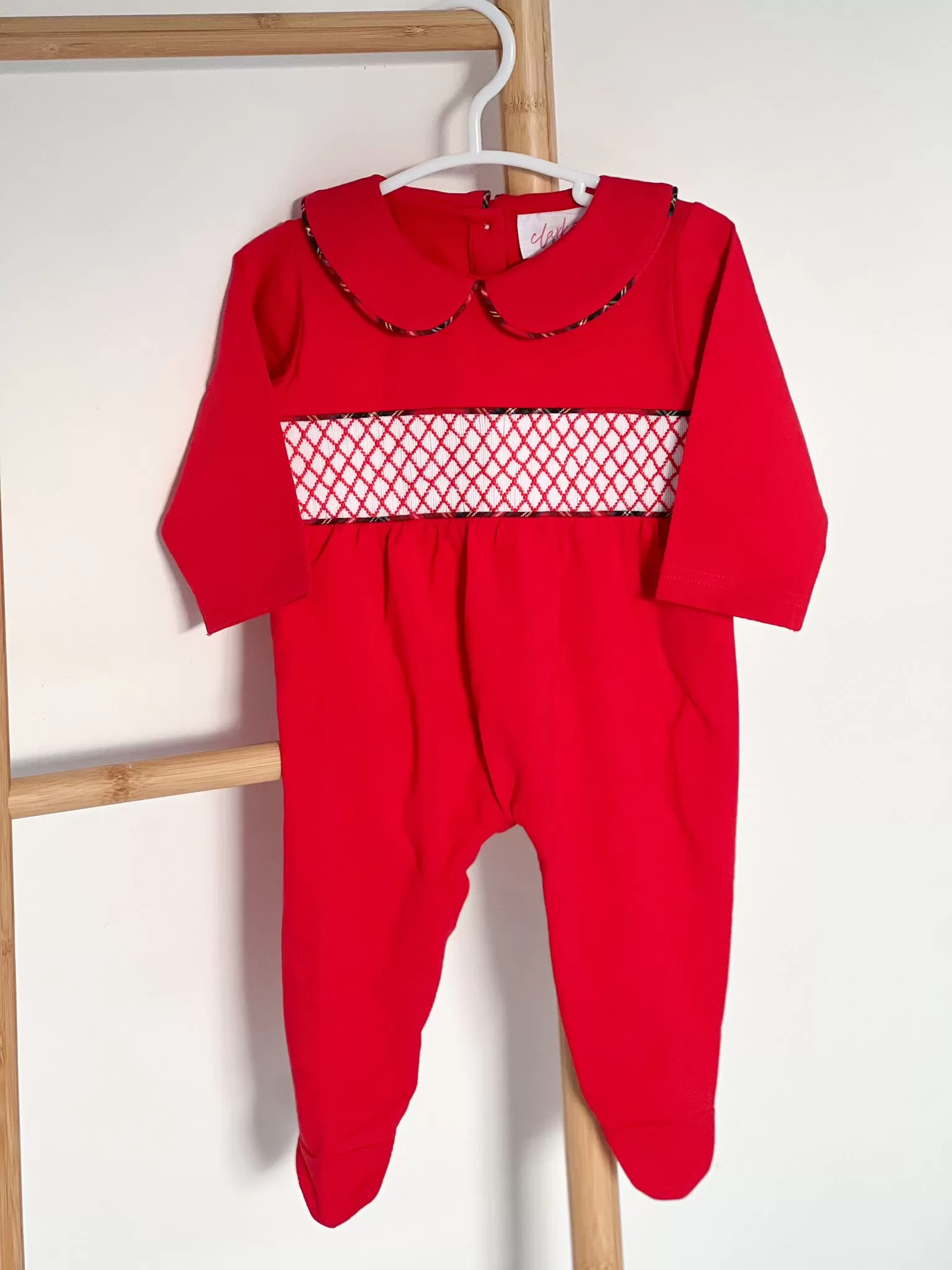 Boys Red Tartan Baby Grow