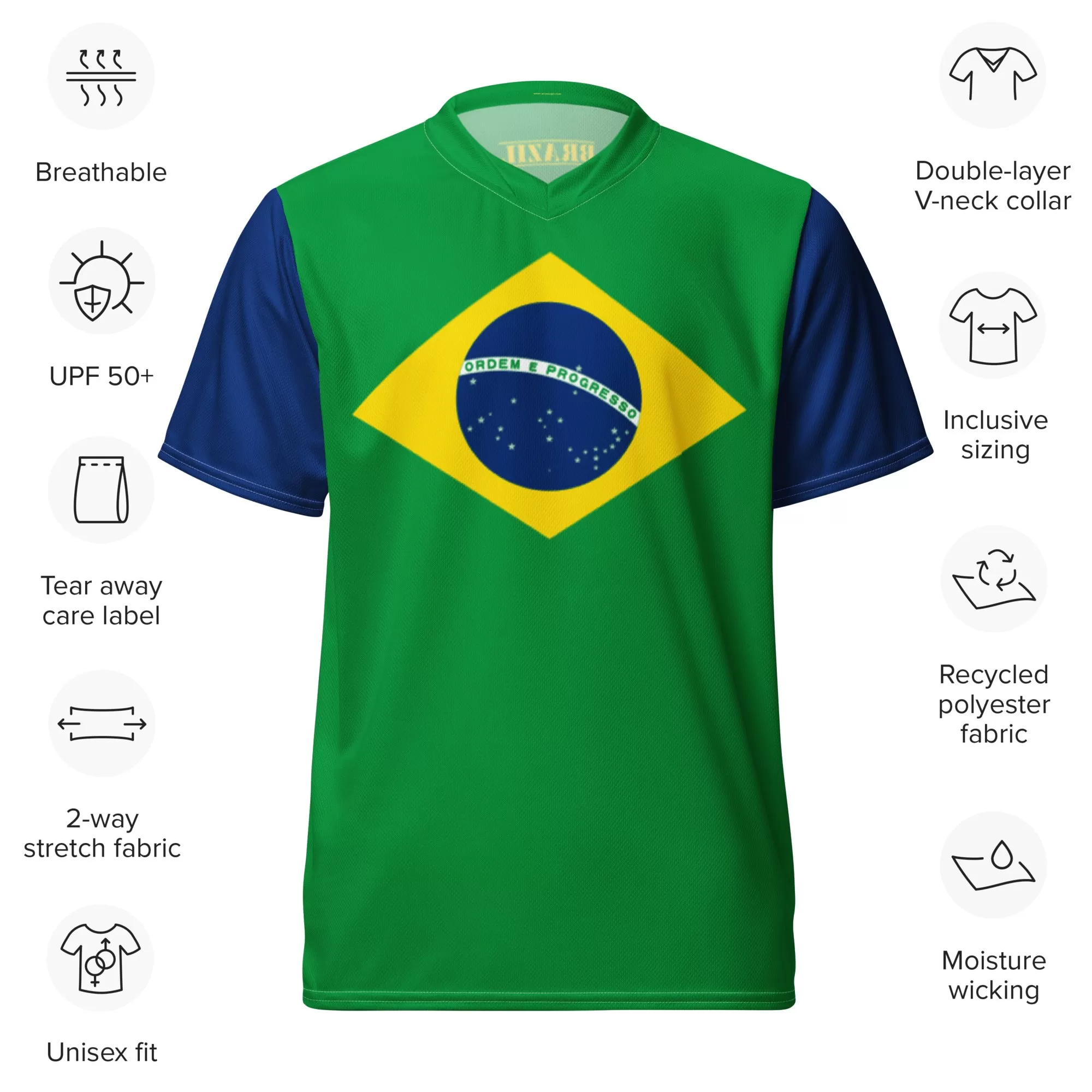 Brazil Flag Recycled Polyester Unisex Sports Jersey Sizes 2XS - 6XL