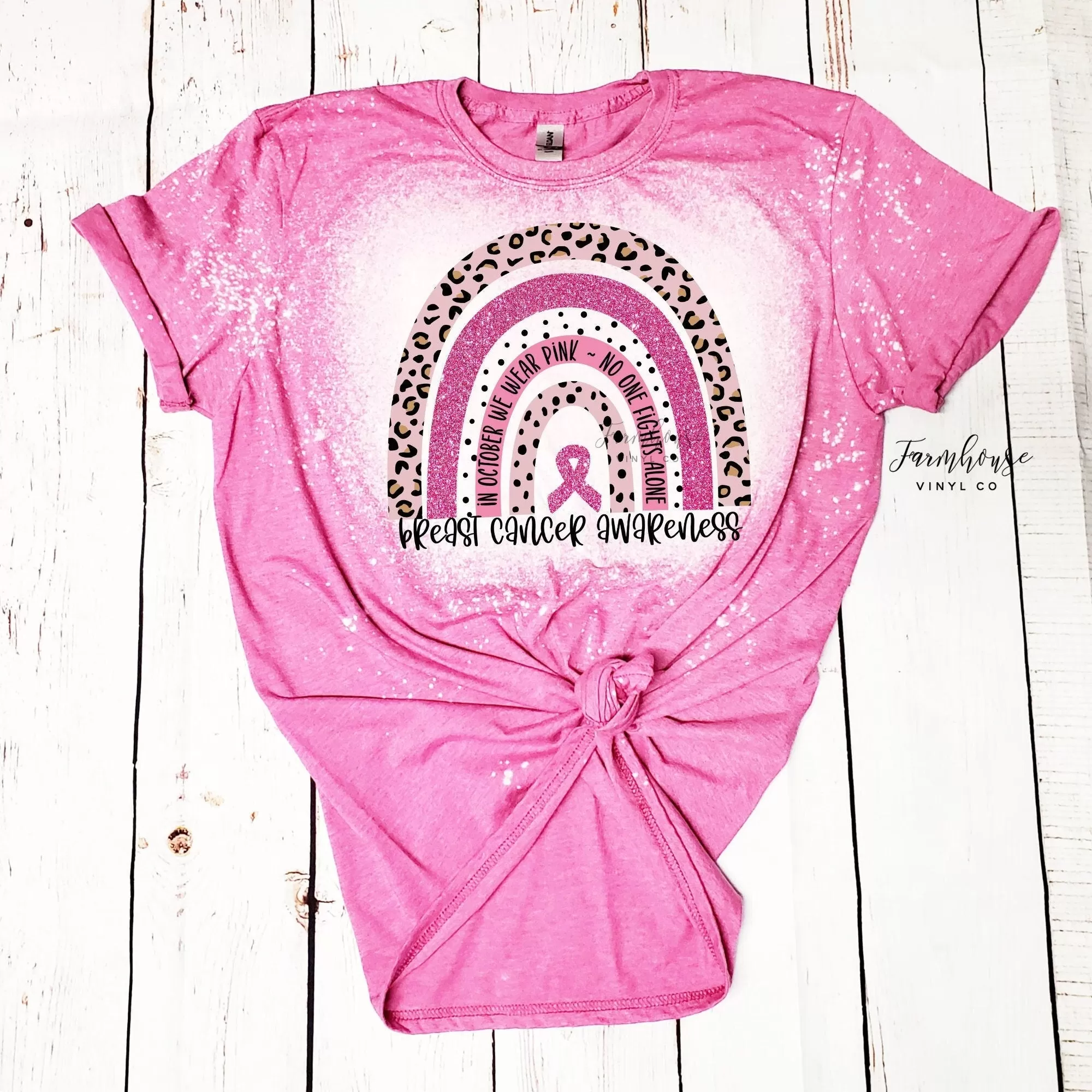 Breast Cancer Awareness Leopard Rainbow Pink Shirt