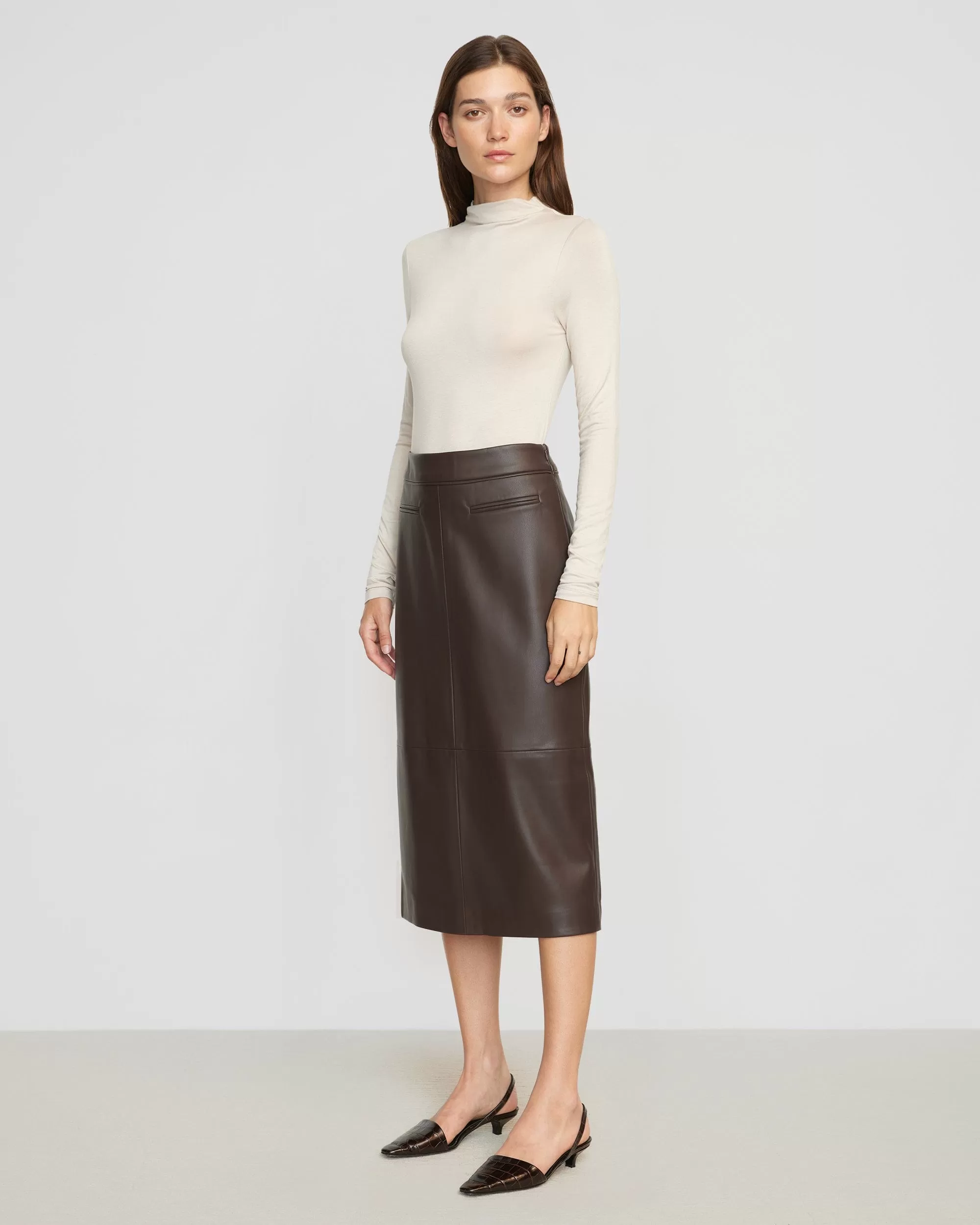 Briony Back Split-Hem Vegan Leather Skirt