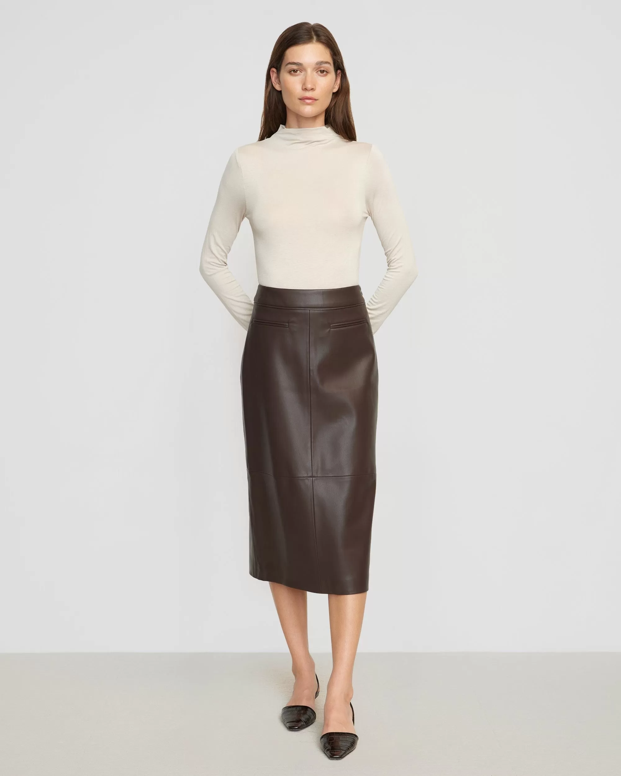 Briony Back Split-Hem Vegan Leather Skirt