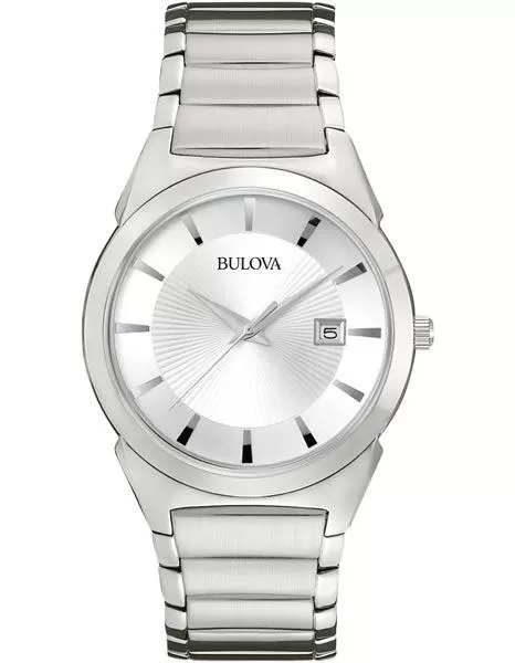 Bulova Mens Dress Watch - Silver/White Sunburst Dial - Stainless Steel