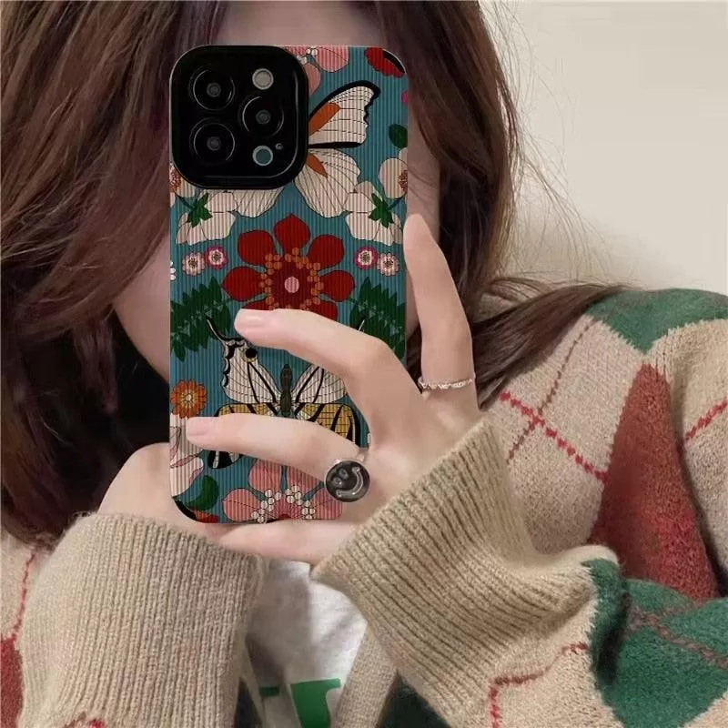 Butterfly Flowers Cute Phone Case Cover for iPhone 14 13 12 11 Pro Max, 14 Plus, X XS Max, XR, 12, 13 Mini, 7 8 Plus