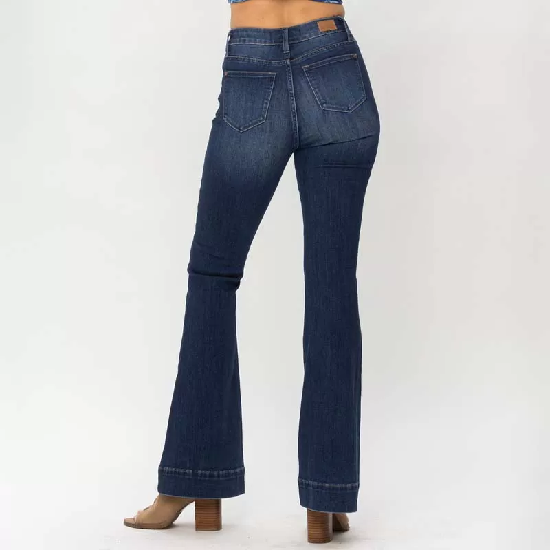 Button High Rise Flare Jeans