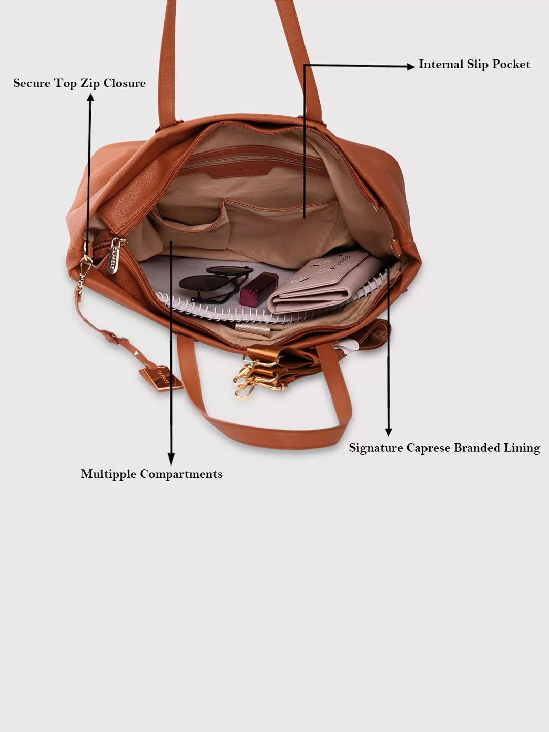 Caprese Lilith Laptop Tote Large Tan