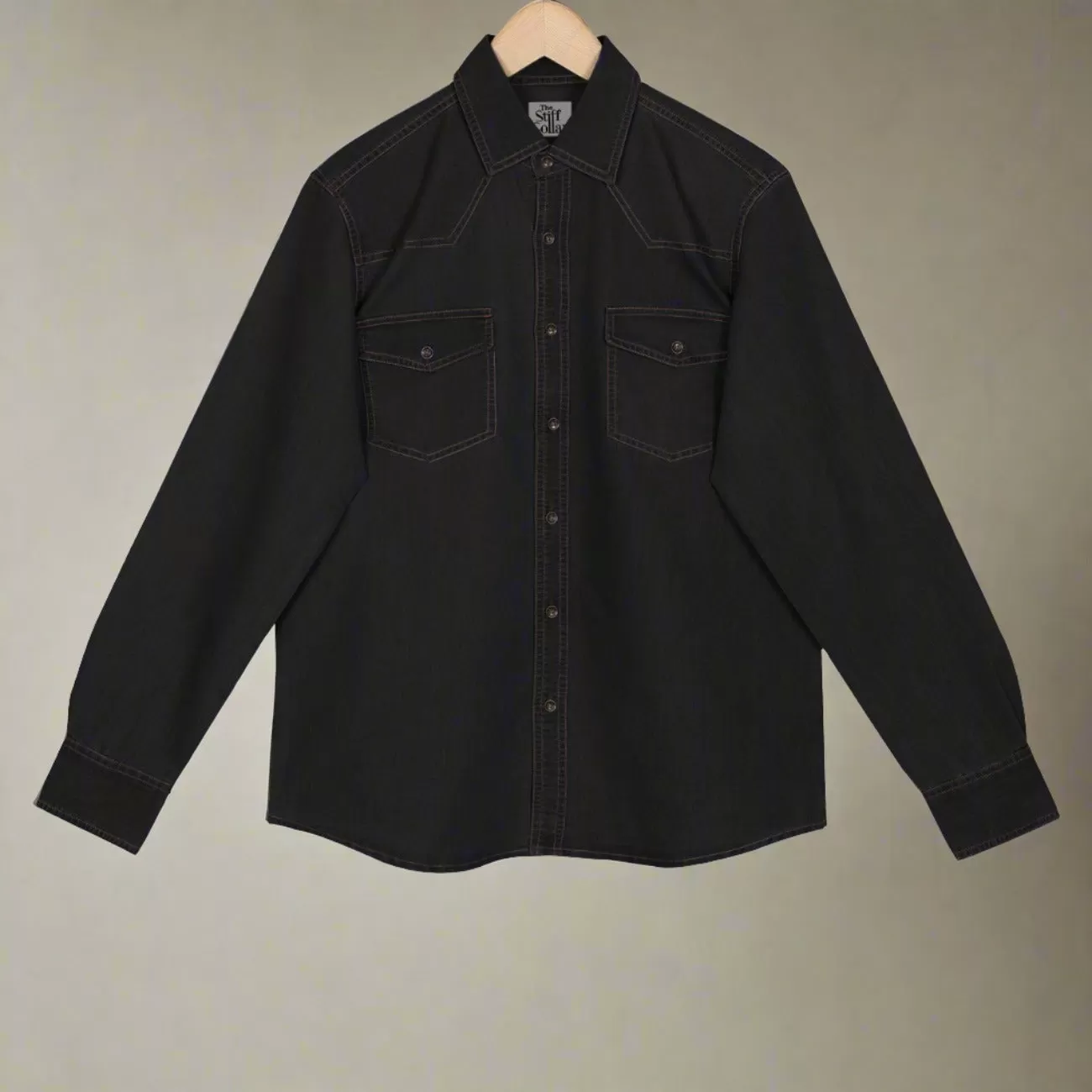 Carbon Black Raw Washed Denim Shirt